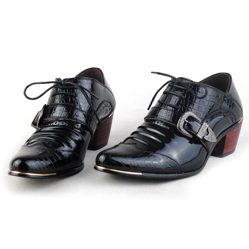 Trendy High Heel Men's British Print Skull Casual Leather Shoes