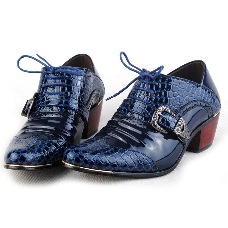 Trendy High Heel Men's British Print Skull Casual Leather Shoes