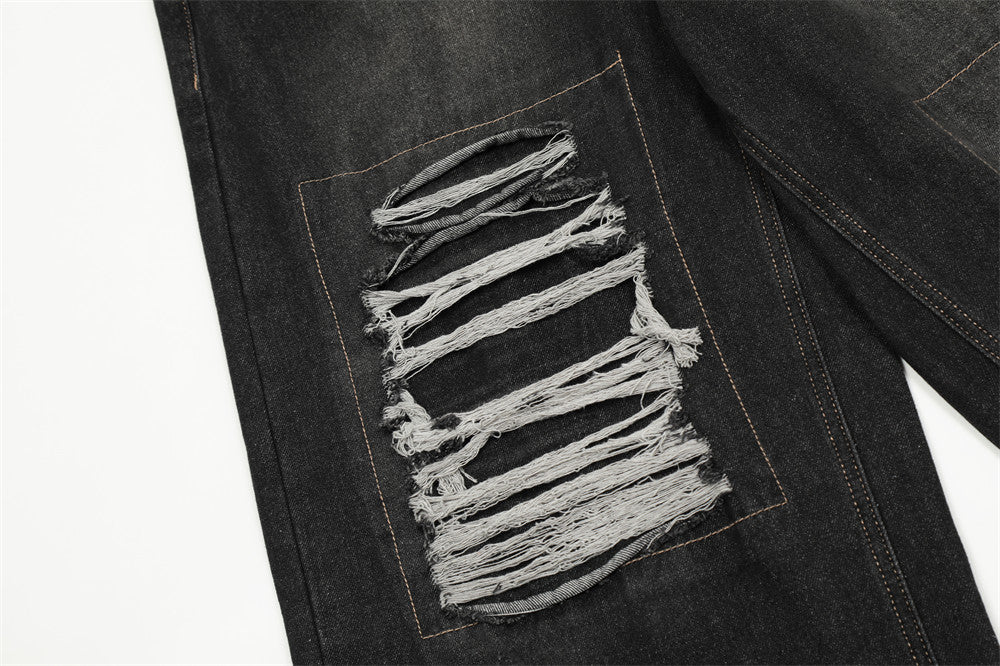 Fashion Punk Patch Denim Trousers Men