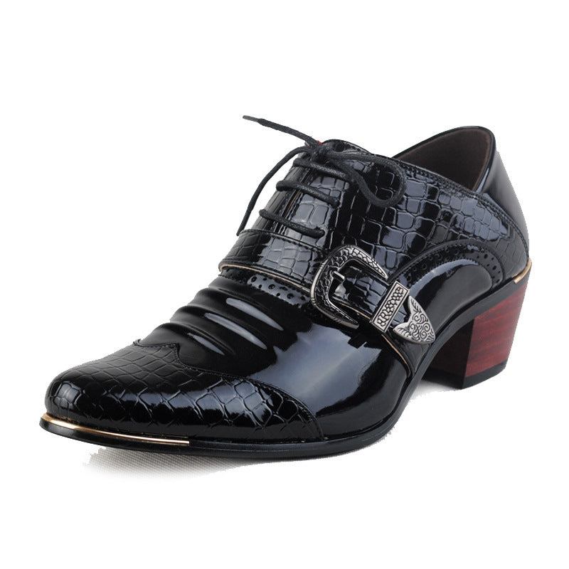 Trendy High Heel Men's British Print Skull Casual Leather Shoes