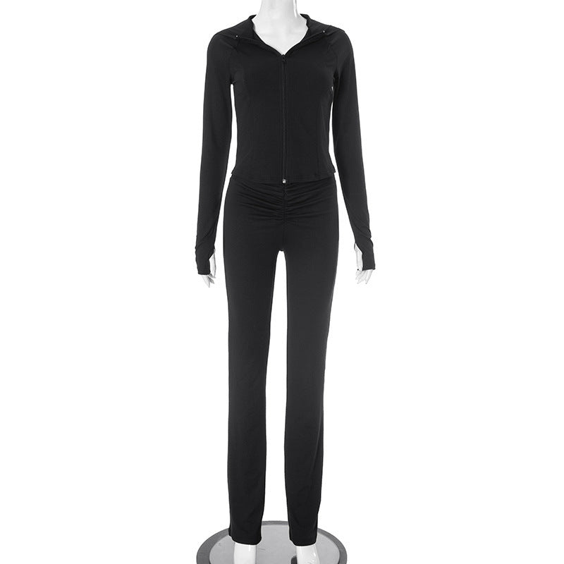 Women's Line Lapel Zipper Hooded Suits